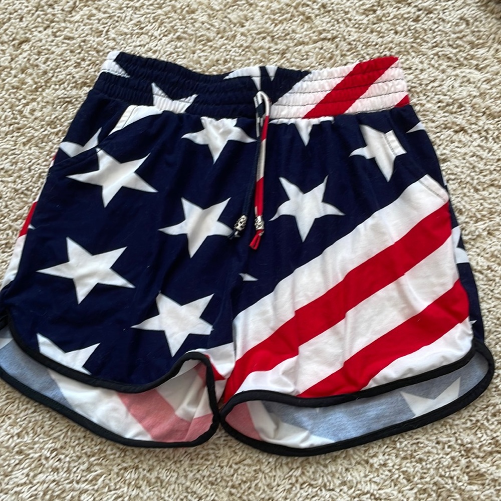 American USA Red White & Blue 4th of July Pride Shorts Size S/M w/ Pockets